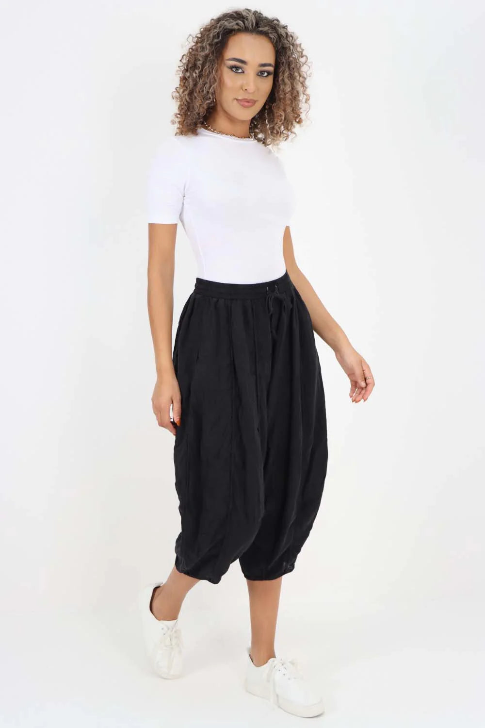 Italian Panelled 3/4 Length Linen Joggers Trouser WearAll