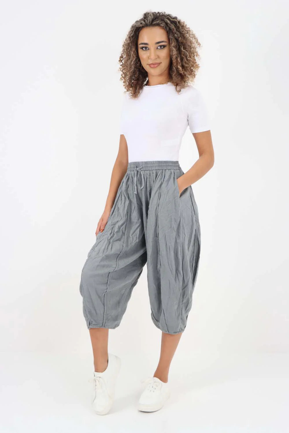 Italian Panelled 3/4 Length Linen Joggers Trouser WearAll