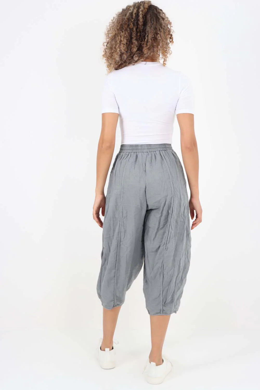 Italian Panelled 3/4 Length Linen Joggers Trouser WearAll