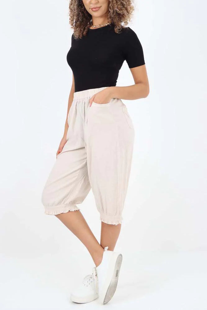 Italian Frill Hem 3/4 Linen Jogger Trouser WearAll