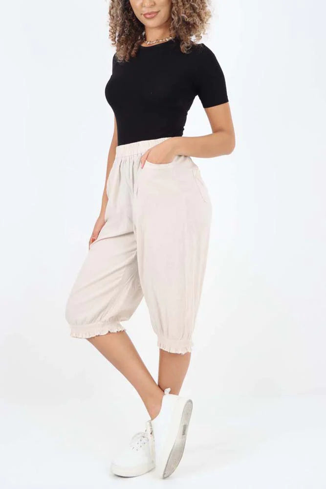 Italian Frill Hem 3/4 Linen Jogger Trouser WearAll