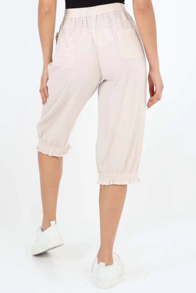 Italian Frill Hem 3/4 Linen Jogger Trouser WearAll
