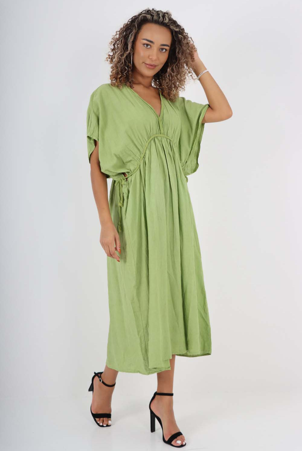 Italian Drawestring Front Flared Linen Dress Dress WearAll