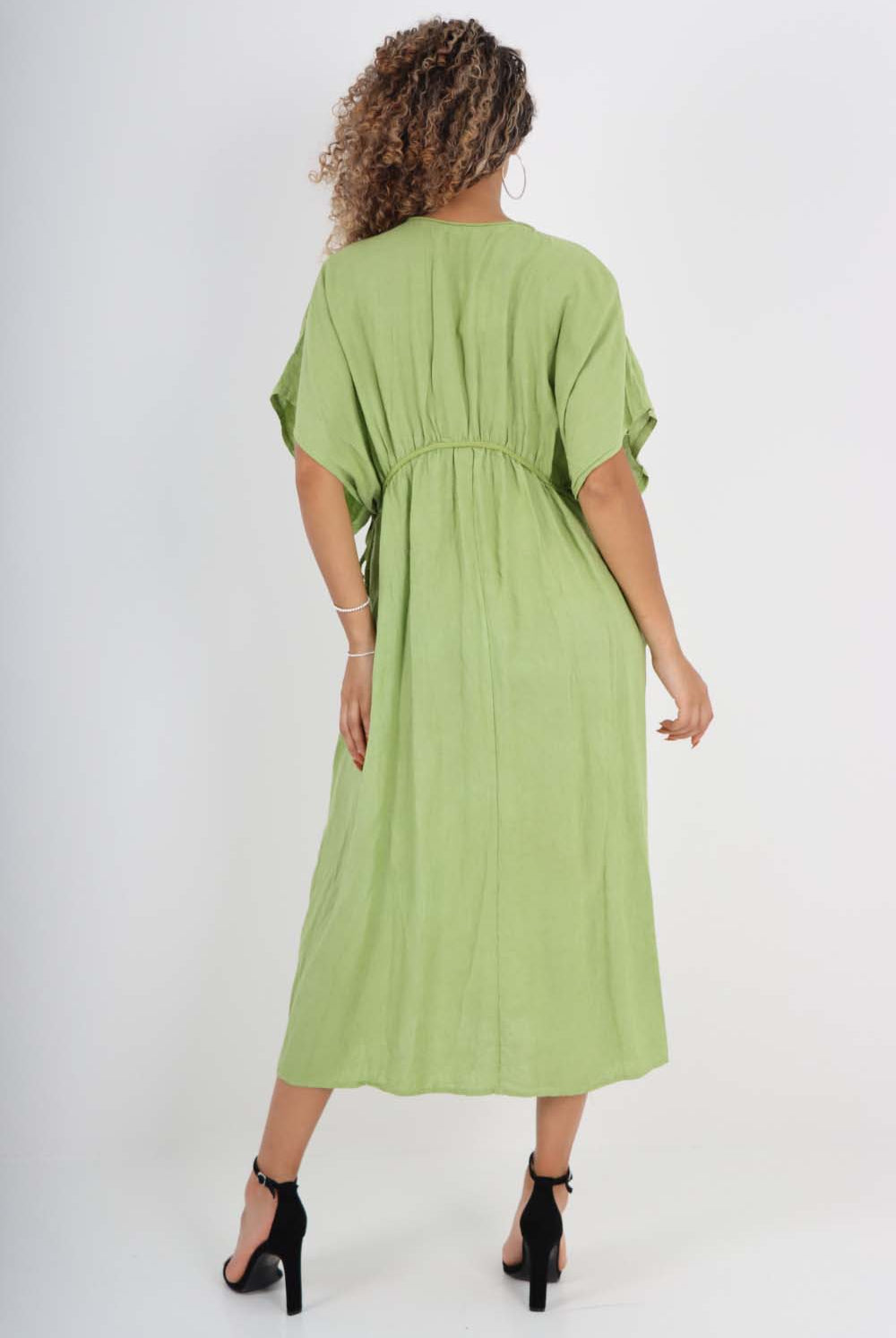 Italian Drawestring Front Flared Linen Dress Dress WearAll