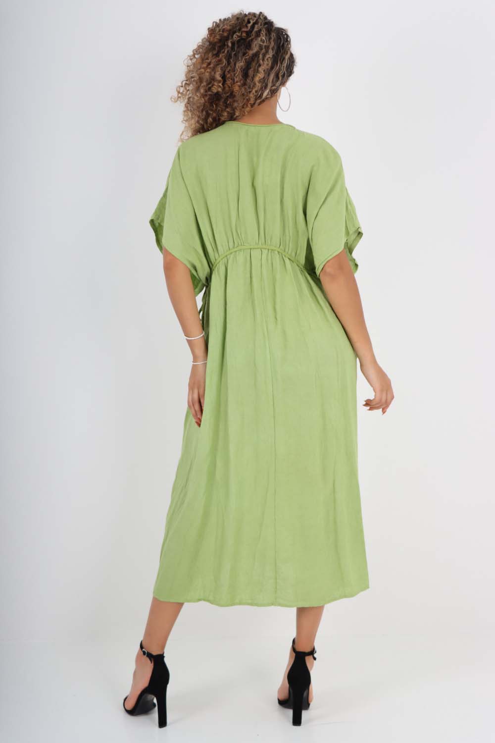 Italian Drawestring Front Flared Linen Dress Dress WearAll