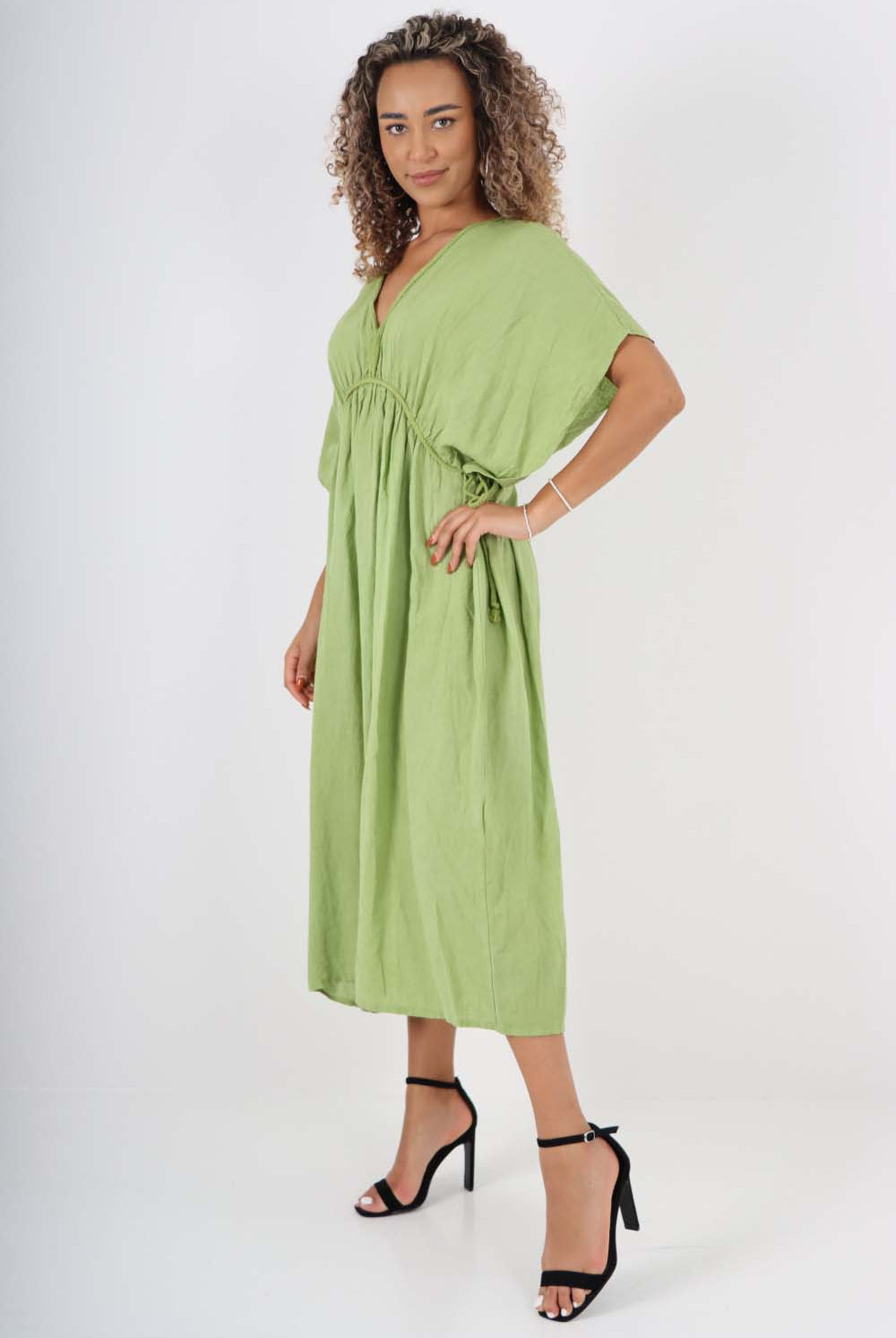 Italian Drawestring Front Flared Linen Dress Dress WearAll