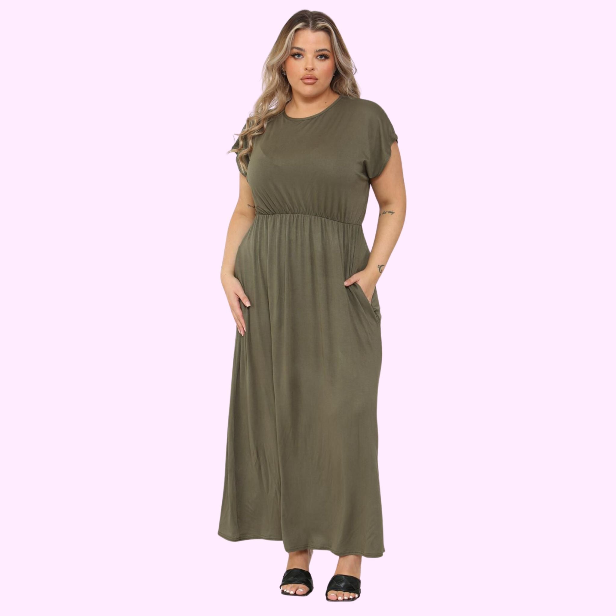 SHORT SLEEVE MAXI DRESS Dresses WearAll Khaki 16-18