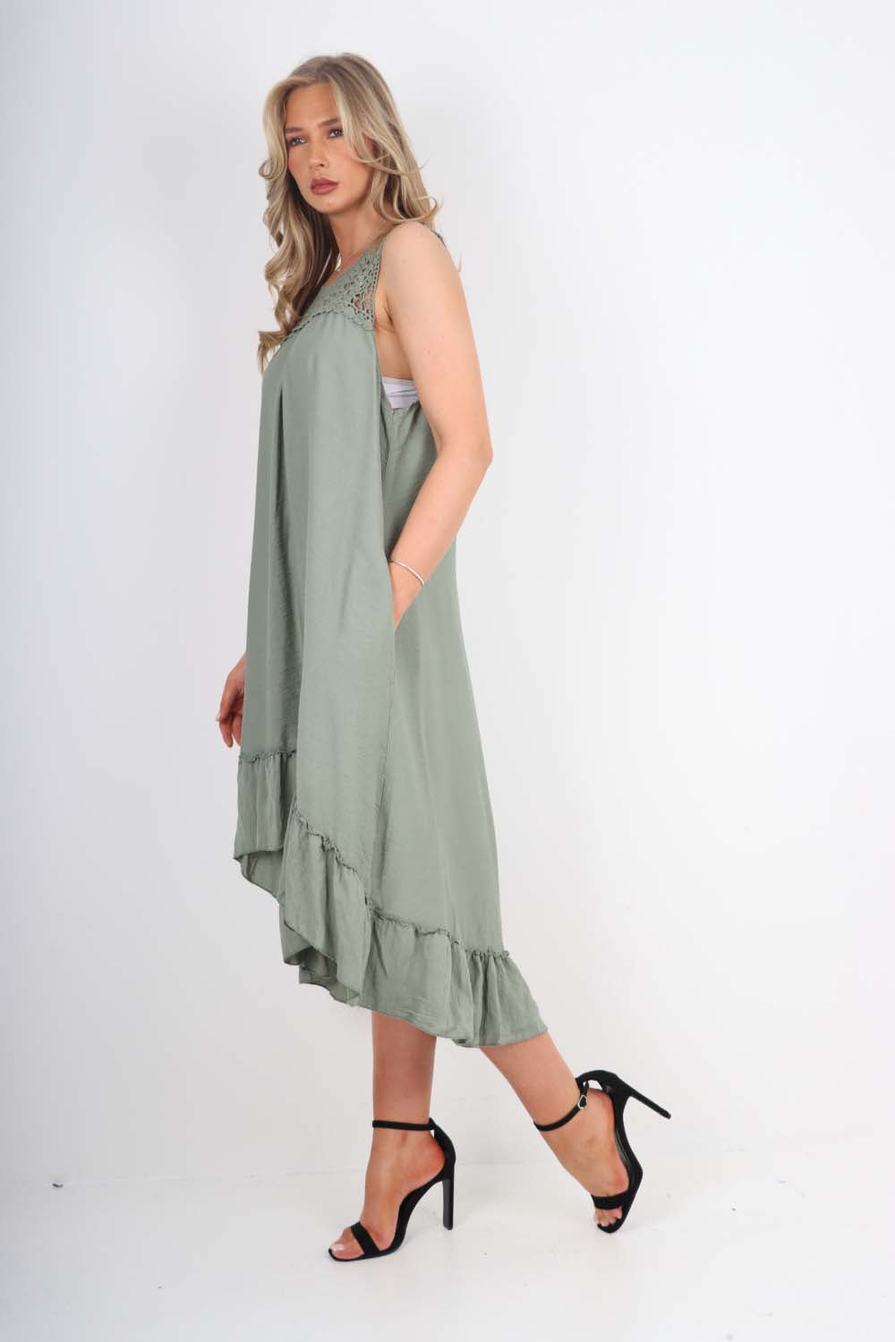 Italian Lace Neckline Dipped Hem Dress Dress WearAll