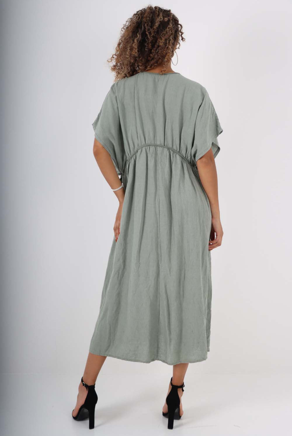 Italian Drawestring Front Flared Linen Dress Dress WearAll