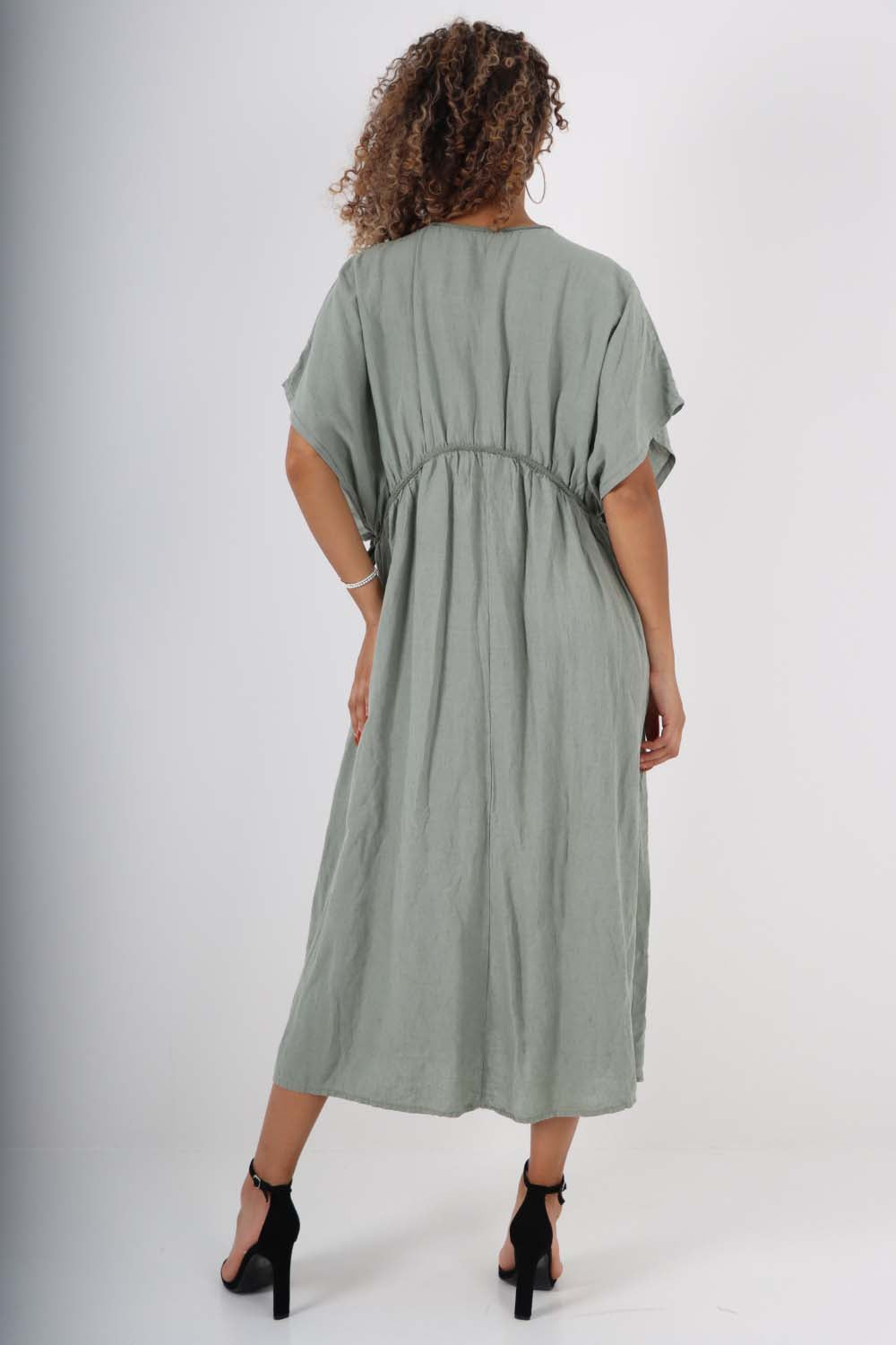 Italian Drawestring Front Flared Linen Dress Dress WearAll