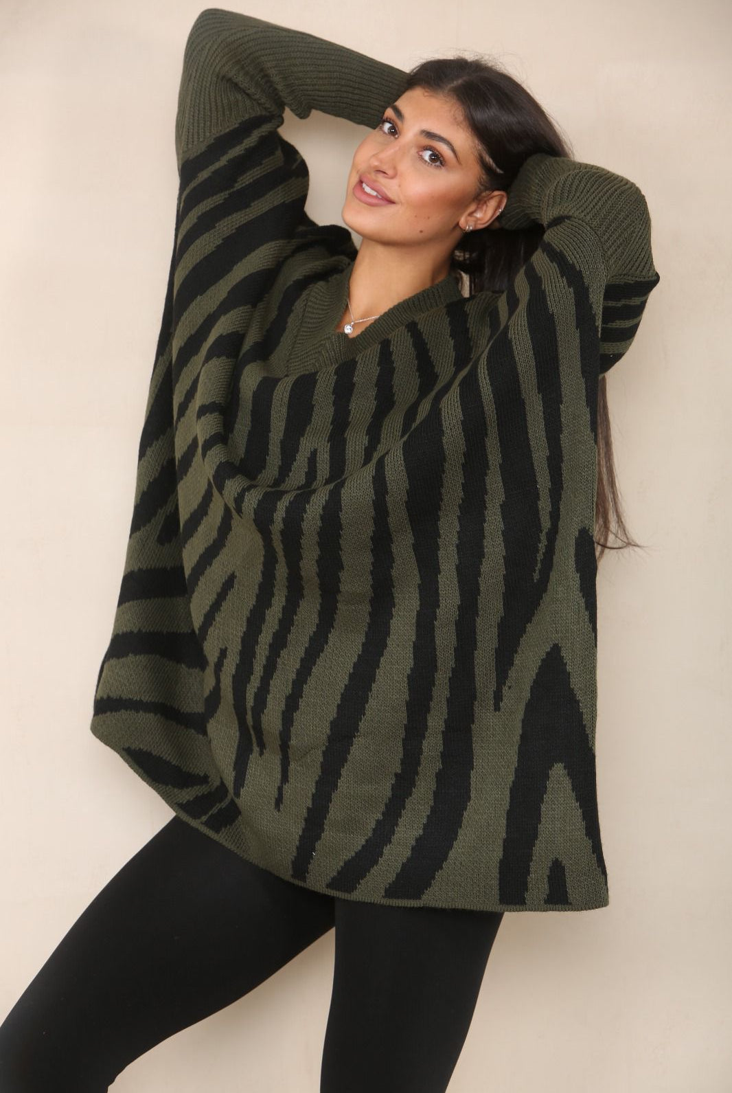 Oversized Zebra Print Jumper Top Shirts WearAll Khaki 12-24