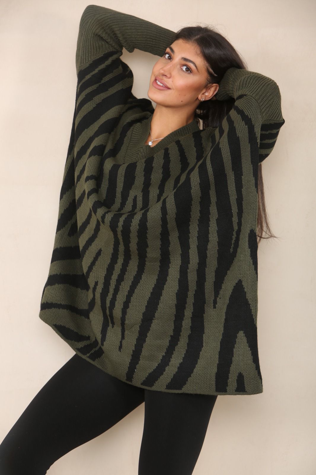 Oversized Zebra Print Jumper Top Shirts WearAll Khaki 12-24