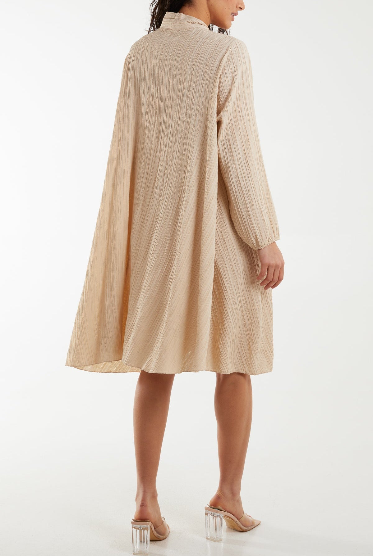 Pussy Bow Crinkle Fabric Midi Dress Dresses WearAll