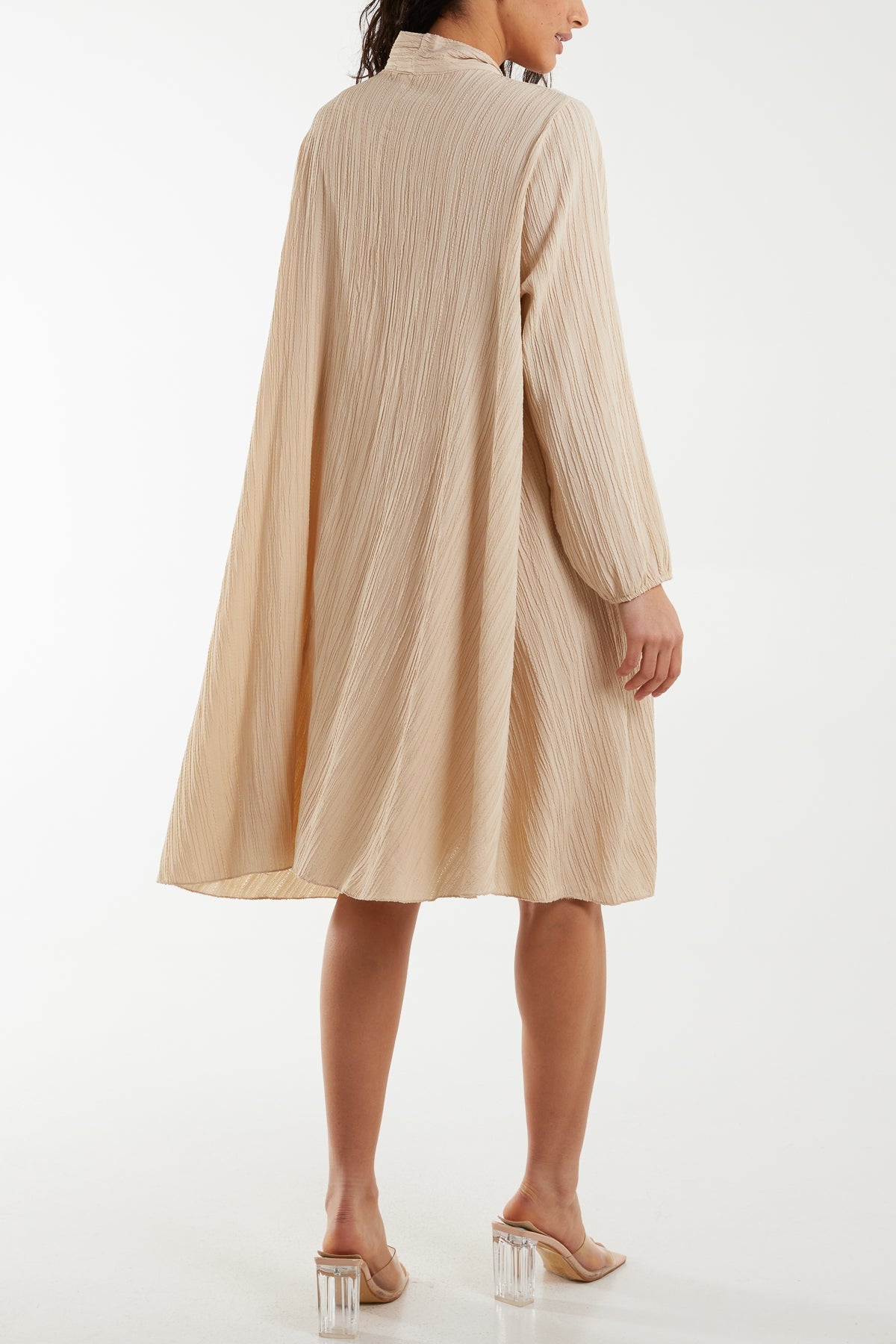 Pussy Bow Crinkle Fabric Midi Dress Dresses WearAll