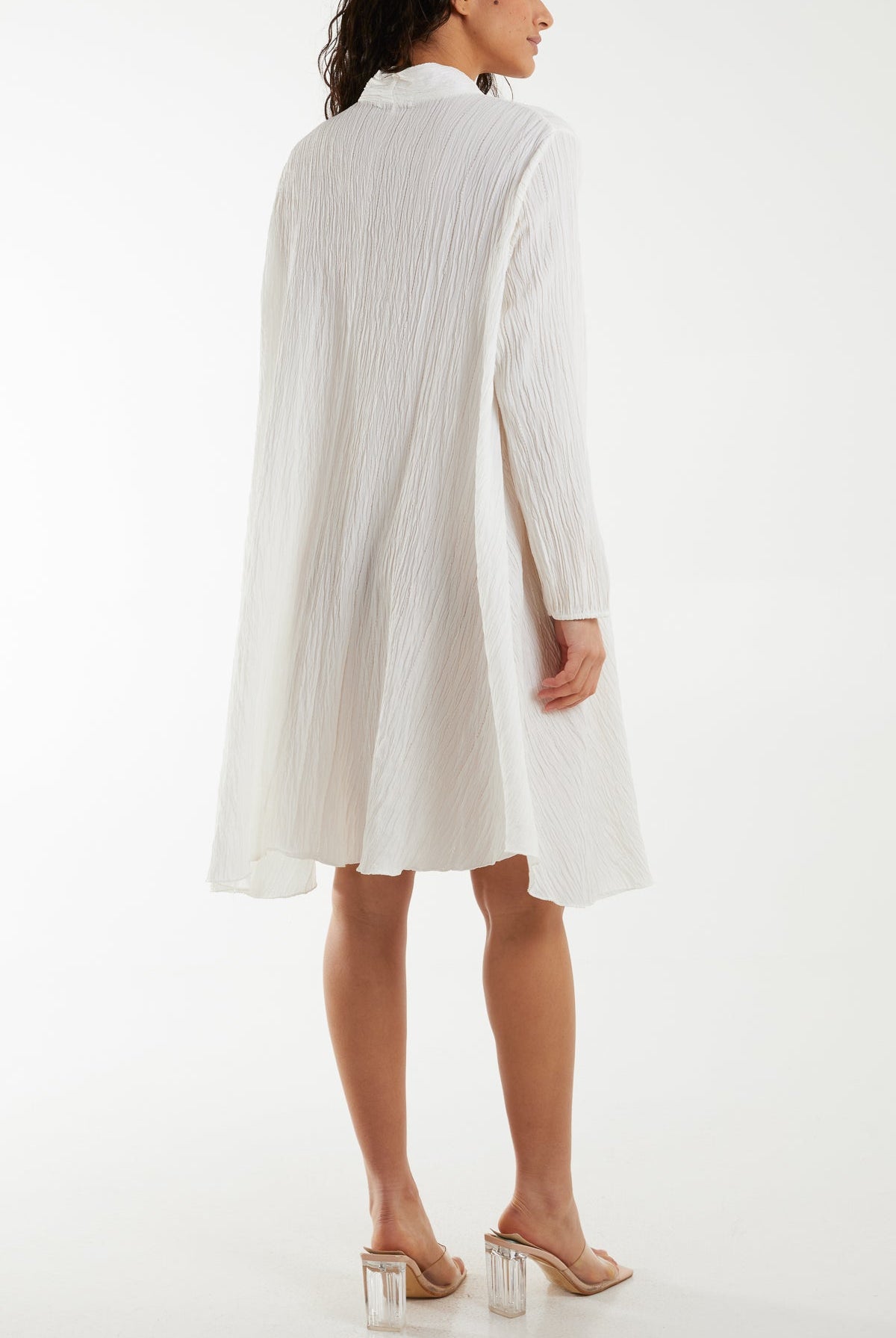 Pussy Bow Crinkle Fabric Midi Dress Dresses WearAll