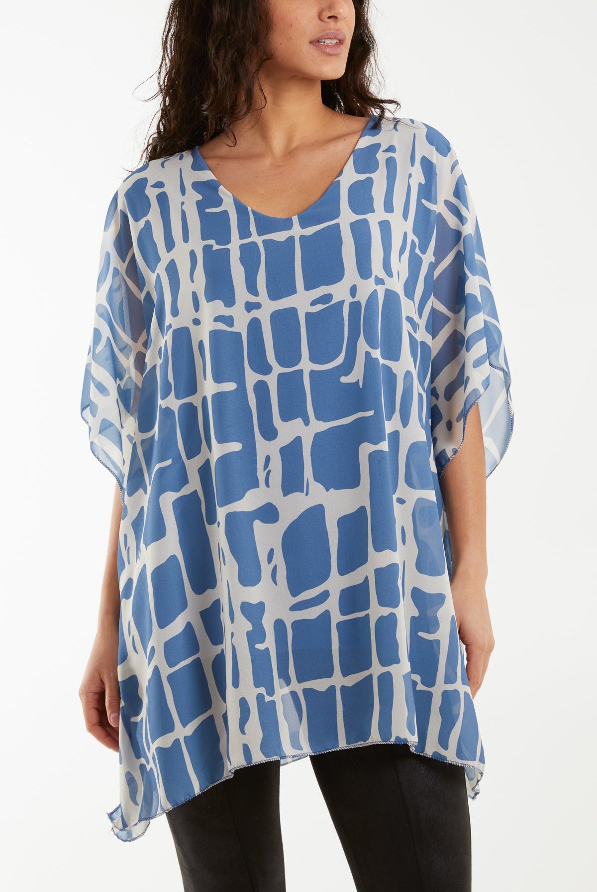 Geometric Print Double Layer Tunic Blouses WearAll Denim One Size