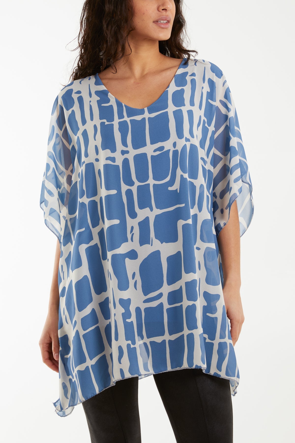 Geometric Print Double Layer Tunic Blouses WearAll Denim One Size