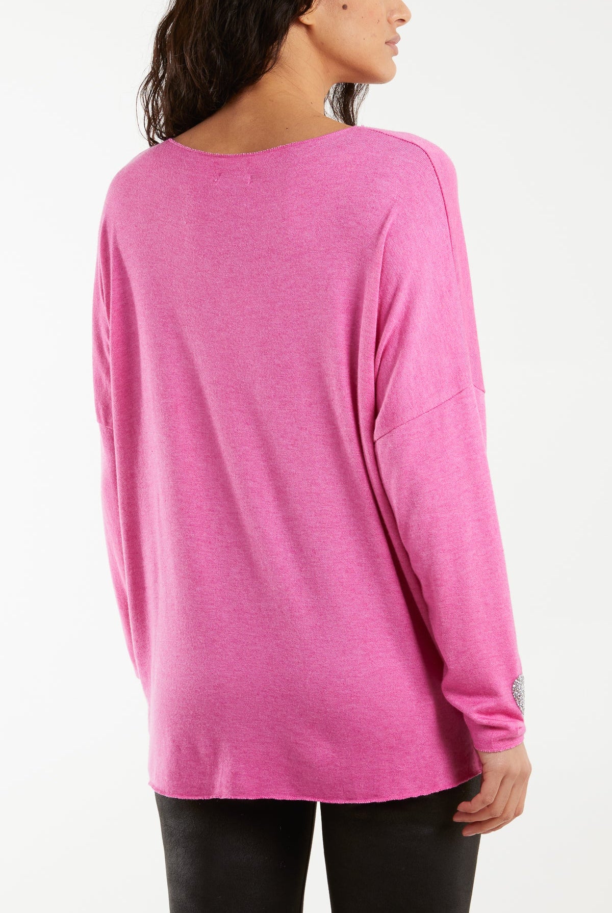 Appliqued Heart Sleeves Fine Knit Jumper Jumpers WearAll