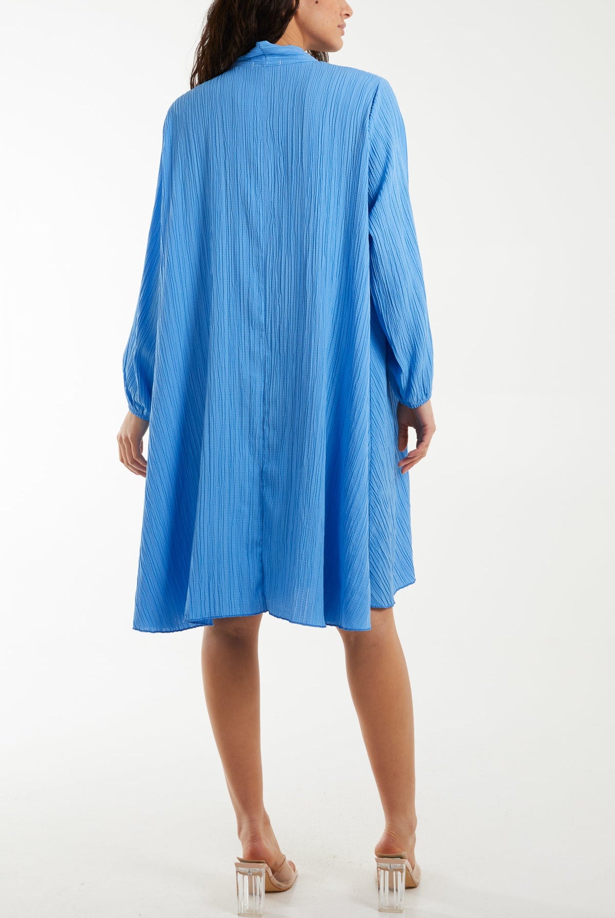 Pussy Bow Crinkle Fabric Midi Dress Dresses WearAll