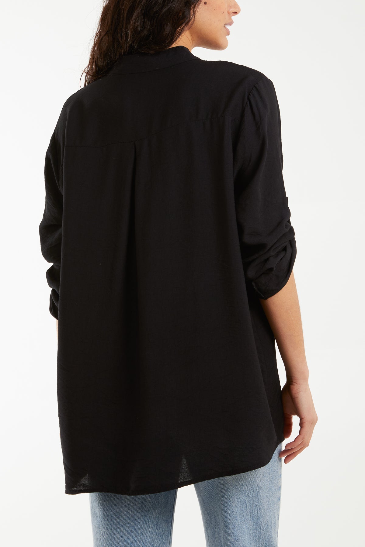 Grandad Collar Tied Up Sleeve Blouse Blouses WearAll