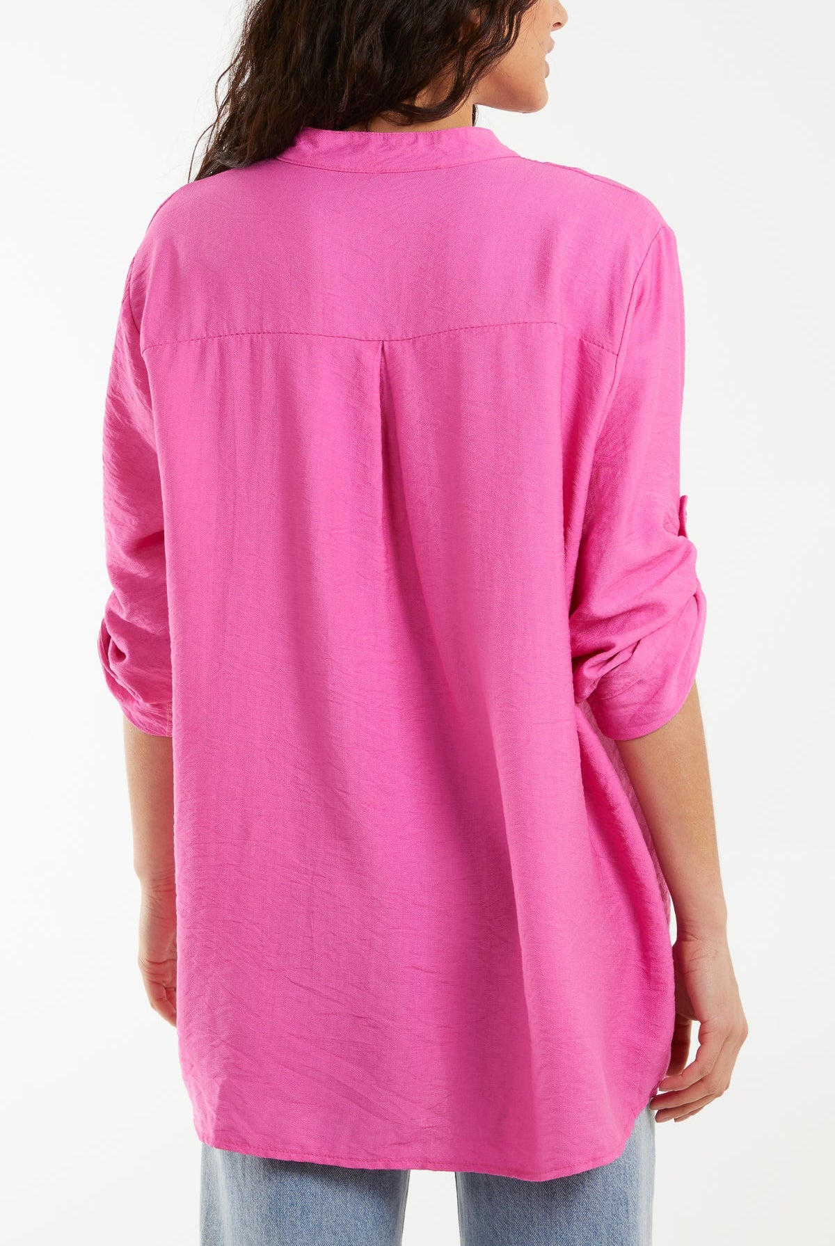 Grandad Collar Tied Up Sleeve Blouse Blouses WearAll