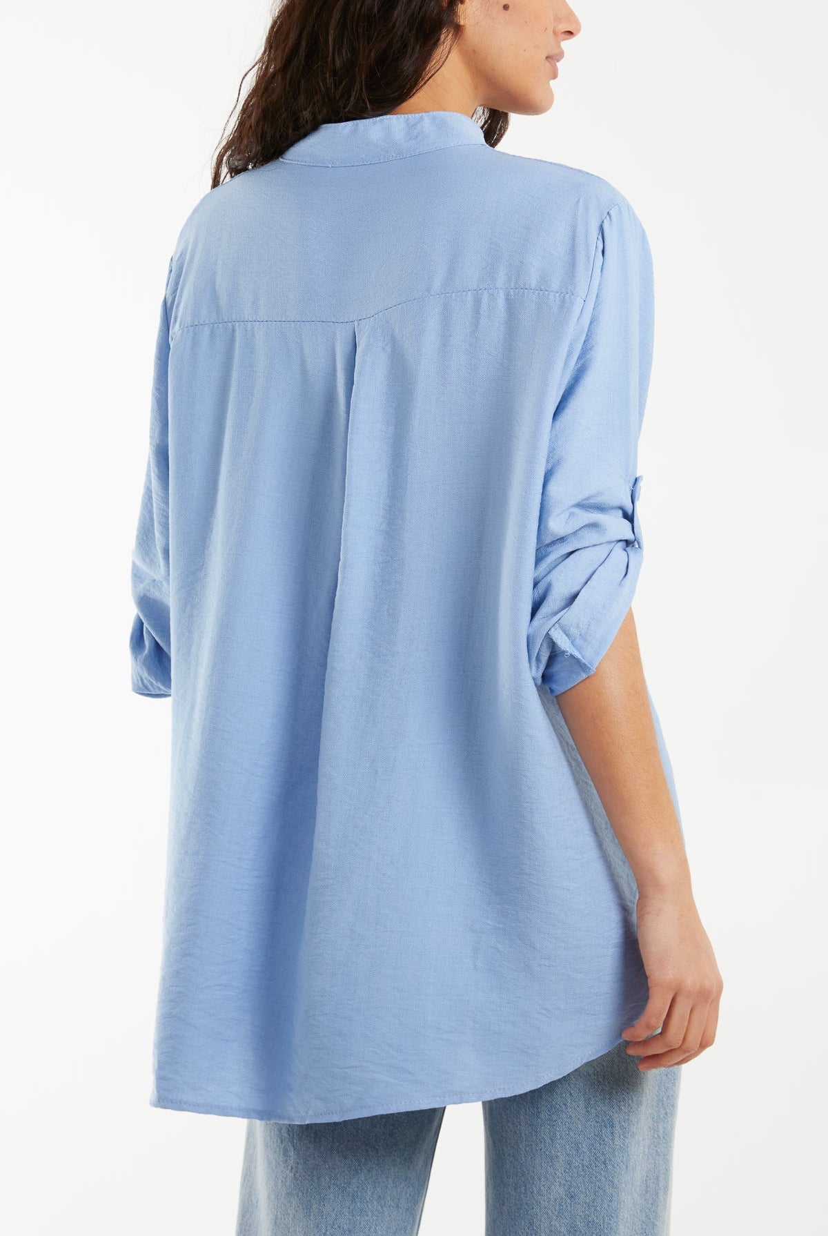 Grandad Collar Tied Up Sleeve Blouse Blouses WearAll