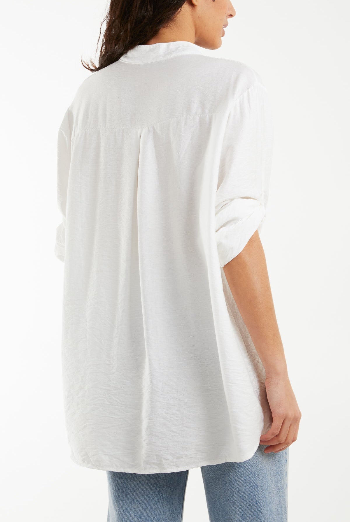 Grandad Collar Tied Up Sleeve Blouse Blouses WearAll