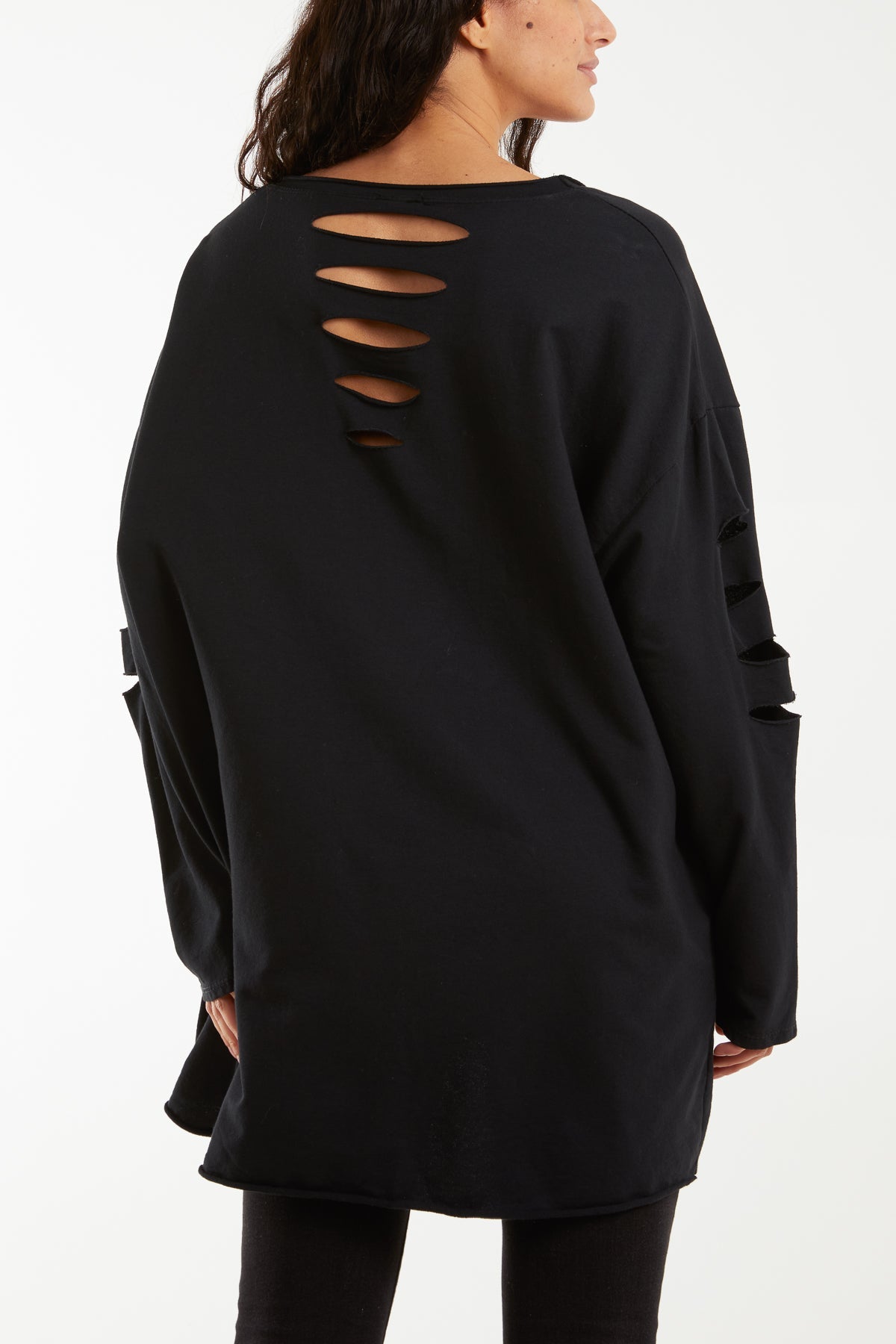 Sleeve & Back Distressed Cut Out long Top T-shirts WearAll