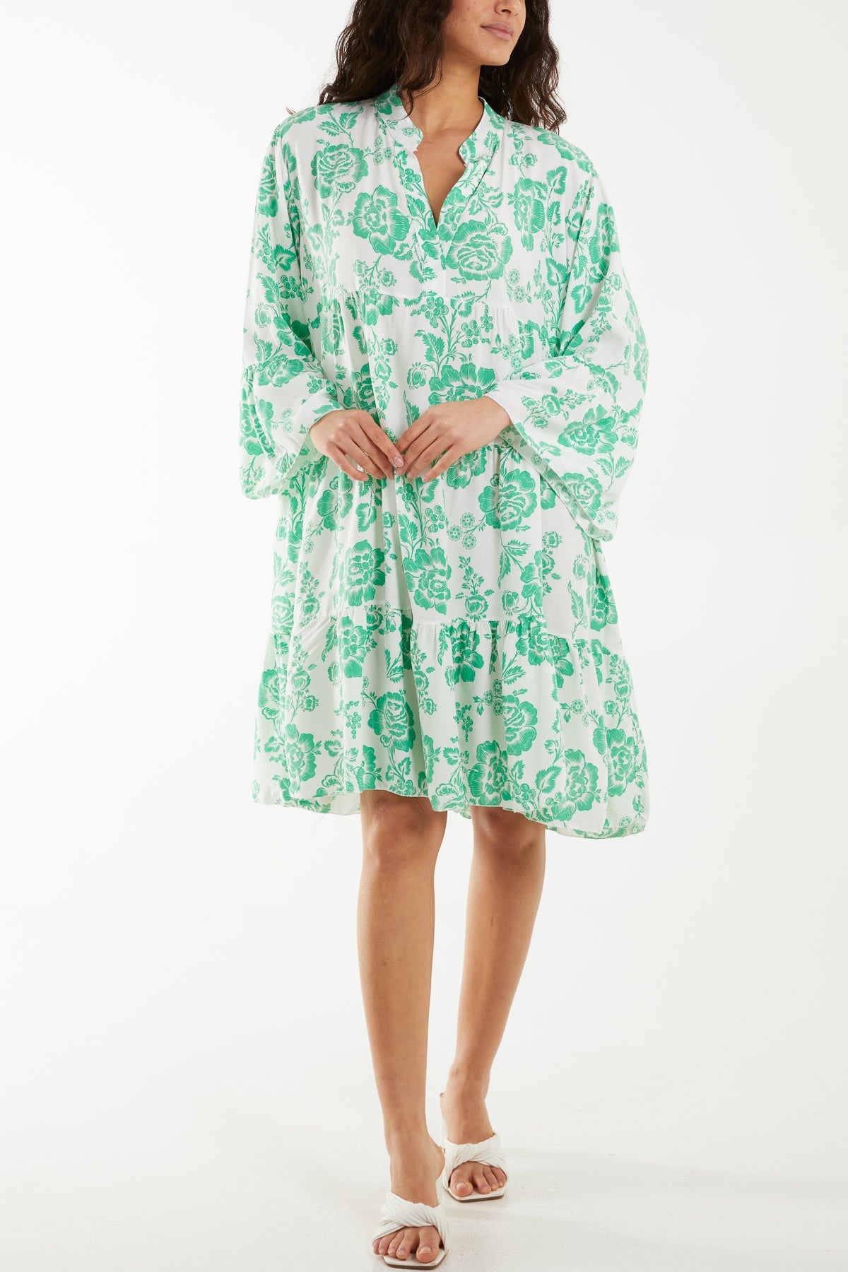 Roses Print Tiered Smock Dress Dresses WearAll Jade One Size