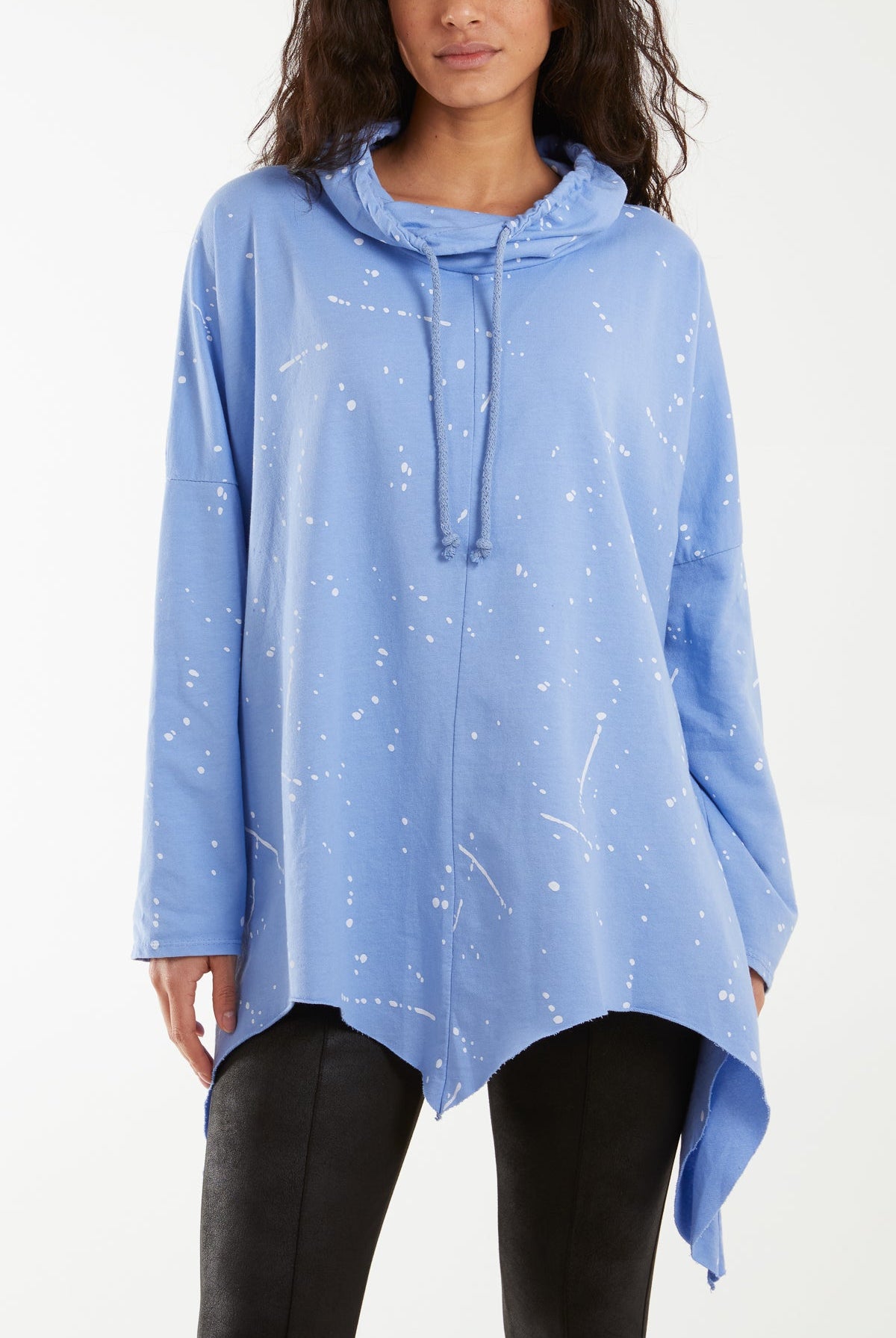 Paint Splatter Cowl Neck Hanky Hem Sweatshirt Sweatshirt WearAll Denim One Size