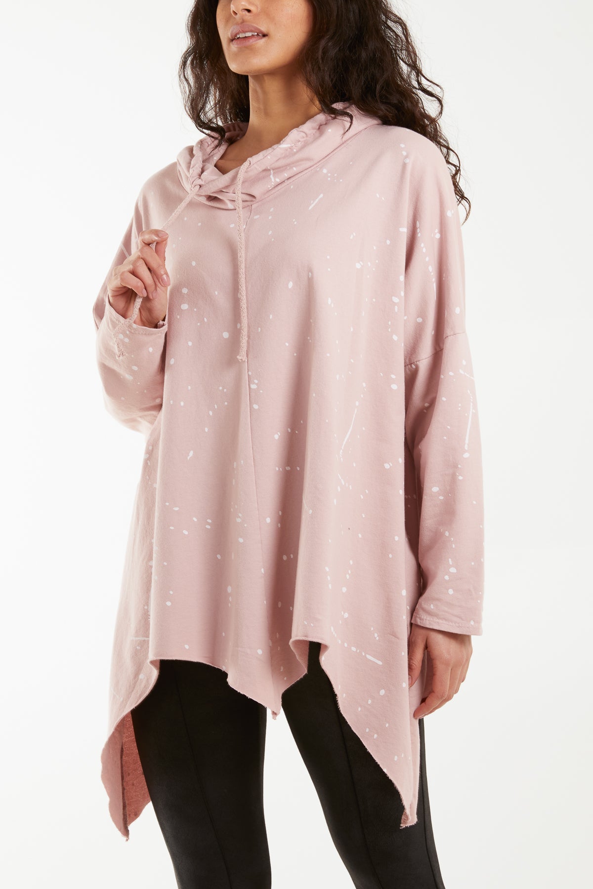 Paint Splatter Cowl Neck Hanky Hem Sweatshirt Sweatshirt WearAll Blush One Size