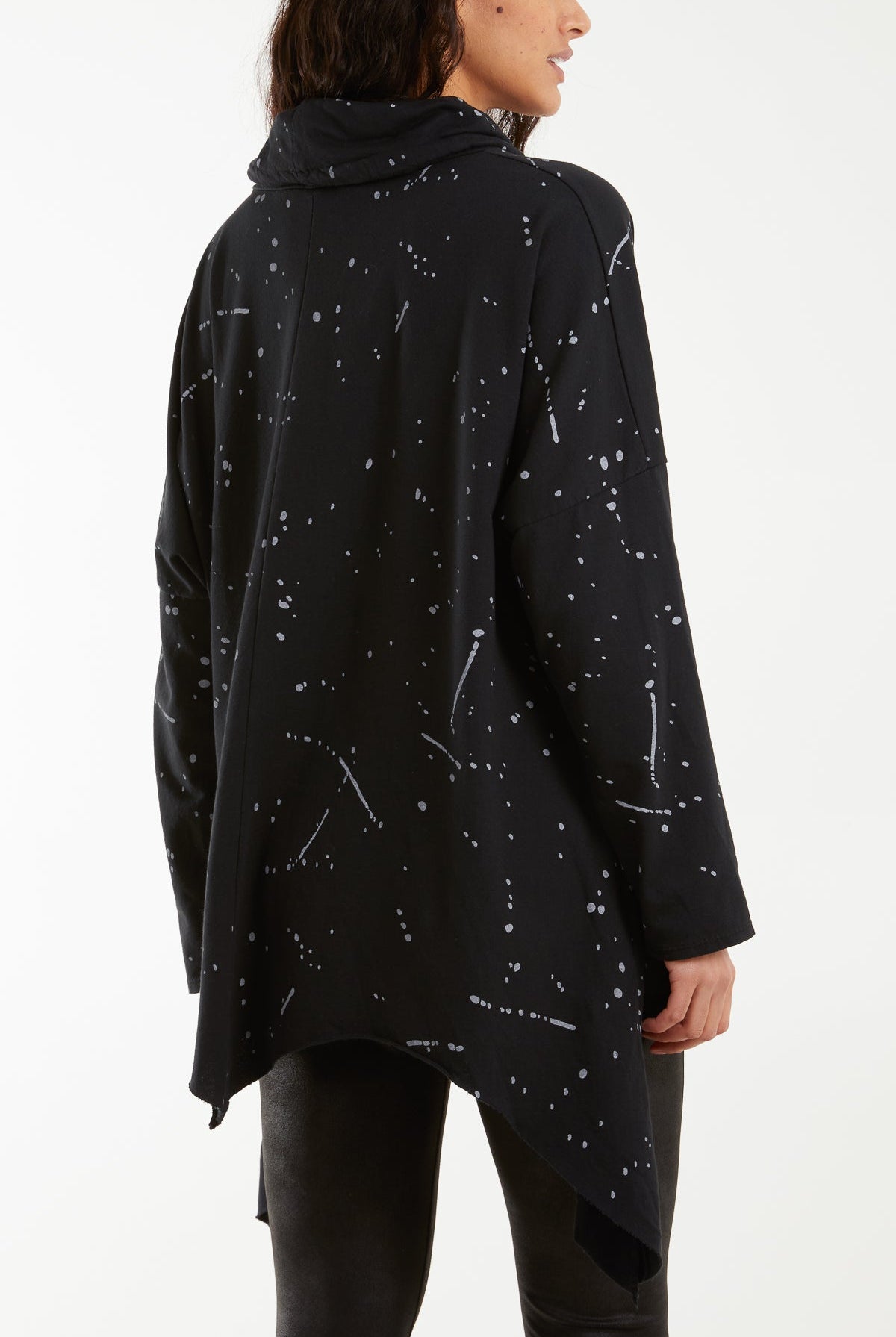 Paint Splatter Cowl Neck Hanky Hem Sweatshirt Sweatshirt WearAll