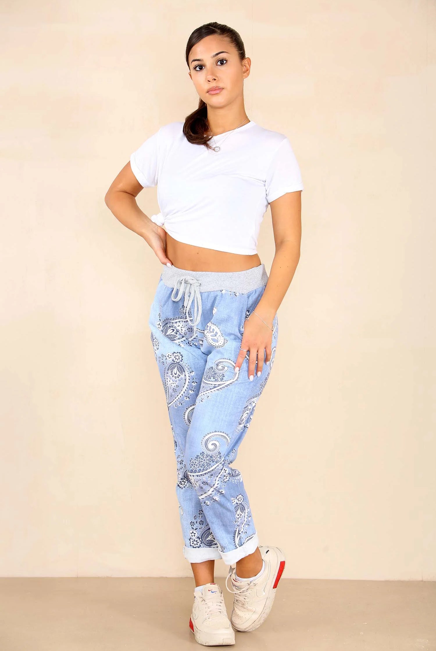Italian Paisley Print Drawstring Cotton Joggers Trouser WearAll