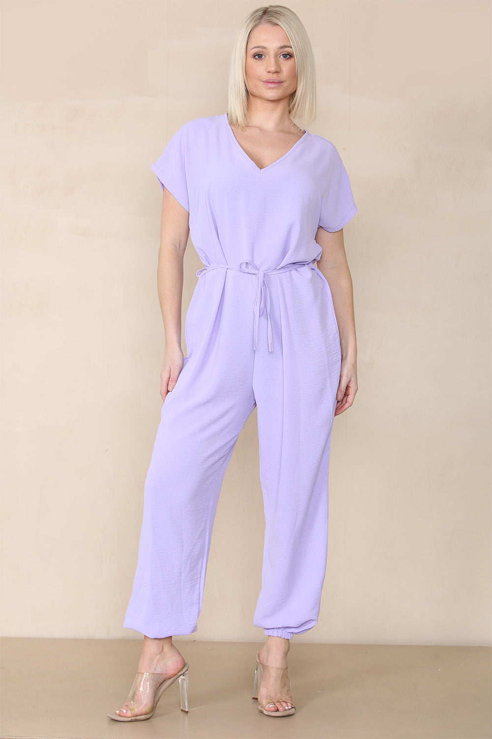 Tie Waist Stylish Harem Jumpsuit Playsuits & Jumpsuits WearAll Lilac One Size UK Fit (10 to 16)