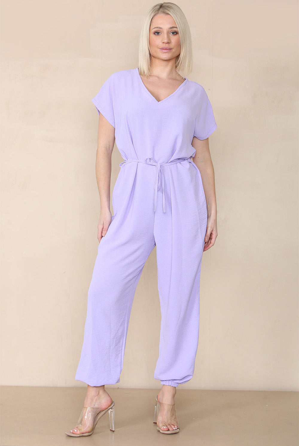 Tie Waist Stylish Harem Jumpsuit Playsuits & Jumpsuits WearAll Lilac One Size UK Fit (10 to 16)