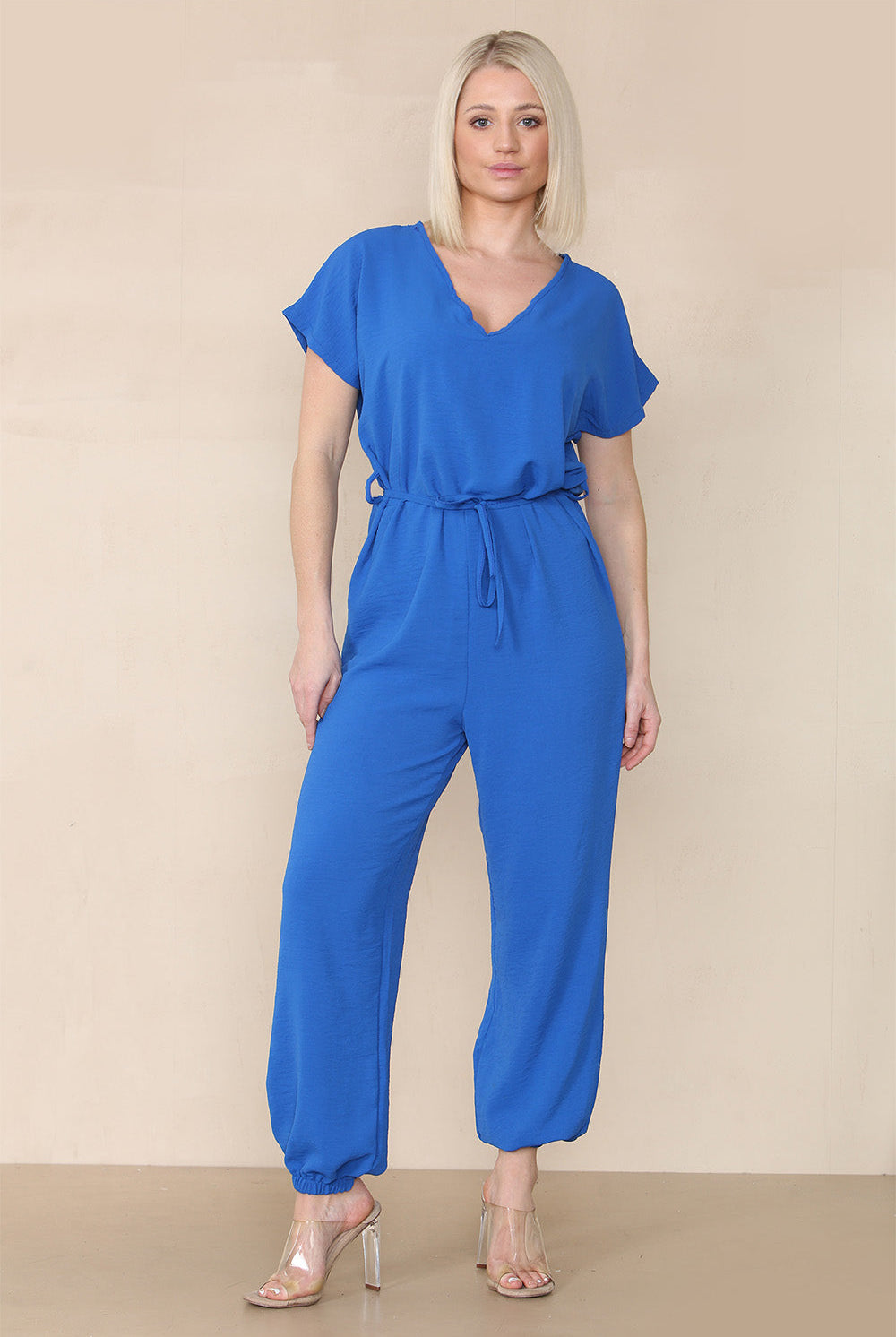 Tie Waist Stylish Harem Jumpsuit Playsuits & Jumpsuits WearAll Royal Blue One Size UK Fit (10 to 16)