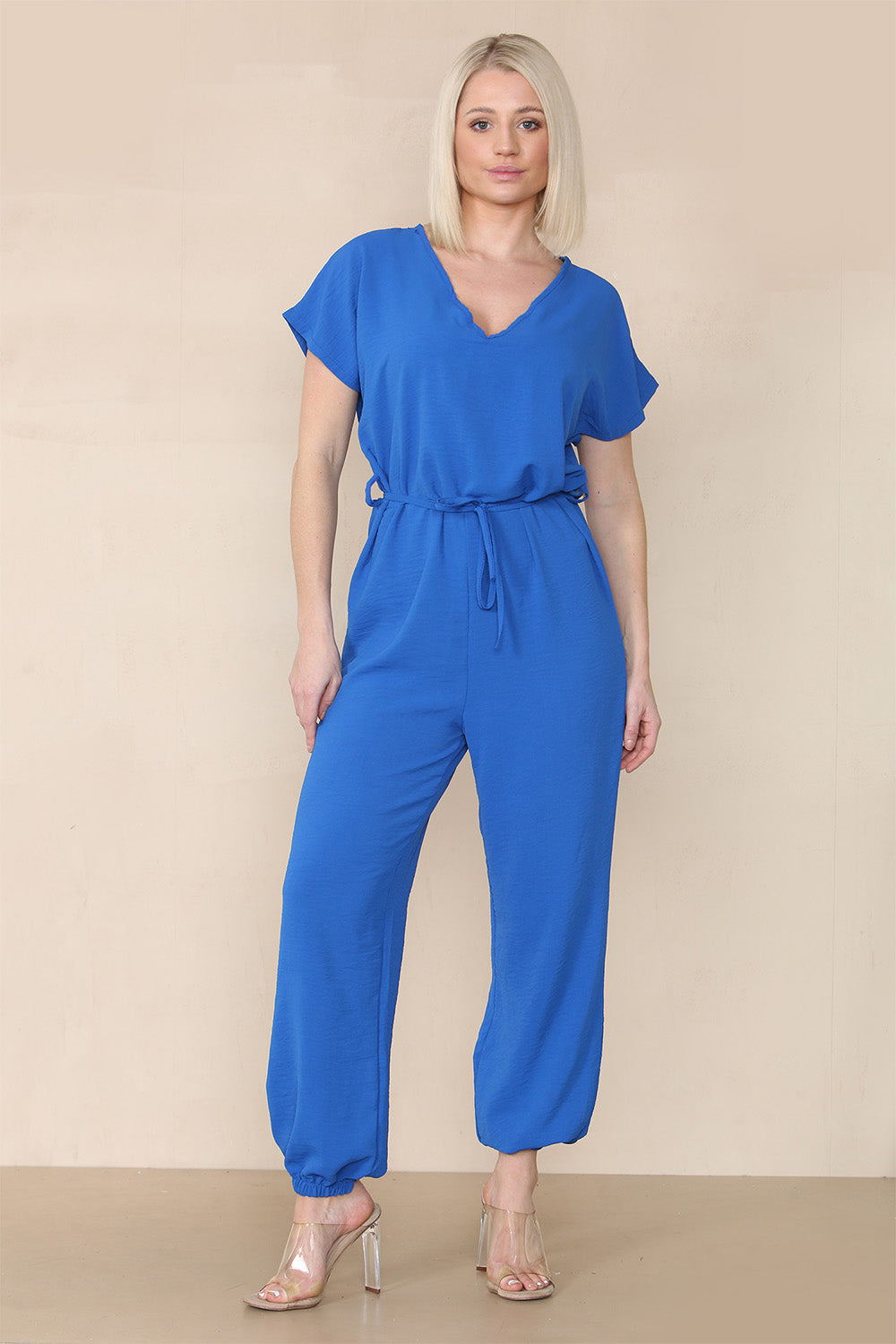 Tie Waist Stylish Harem Jumpsuit Playsuits & Jumpsuits WearAll Royal Blue One Size UK Fit (10 to 16)