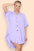 OverSized Italian Gold Button Pleated Frill Ruffle Dress Top Dress WearAll Lilac One Size Fit (8-18)