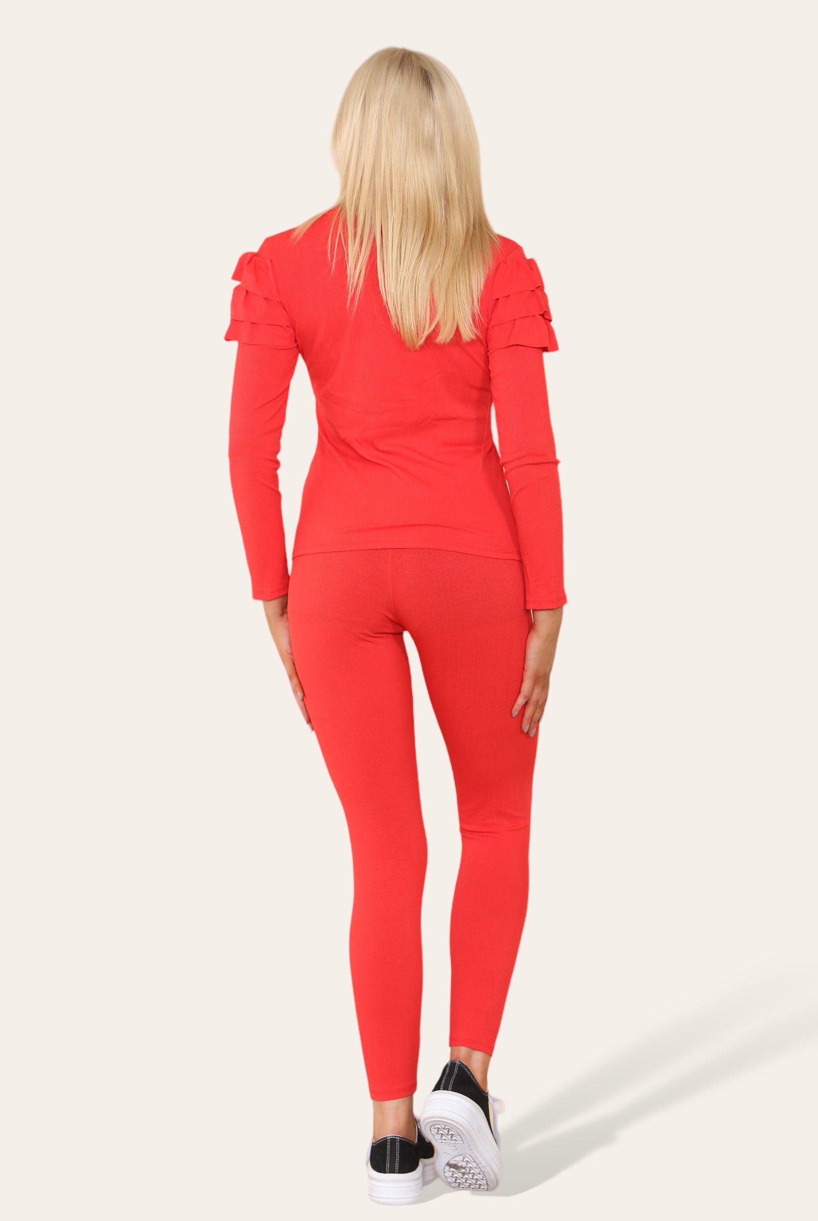 Long Sleeves Peplum Front Buttons Frilled Hem Lounge Wear Set Loungewear WearAll