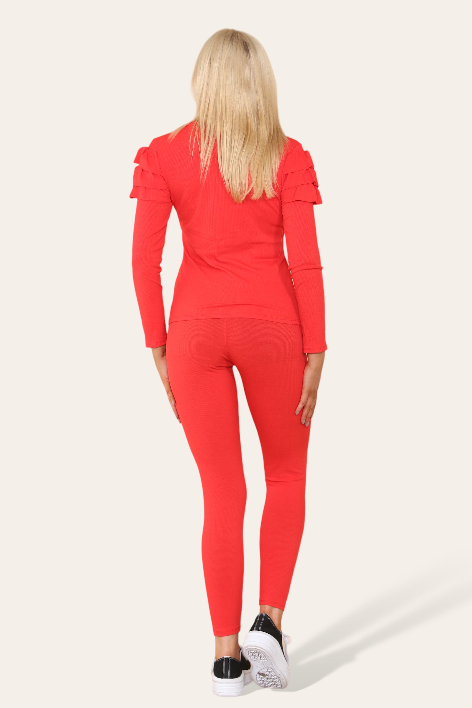 Long Sleeves Peplum Front Buttons Frilled Hem Lounge Wear Set Loungewear WearAll