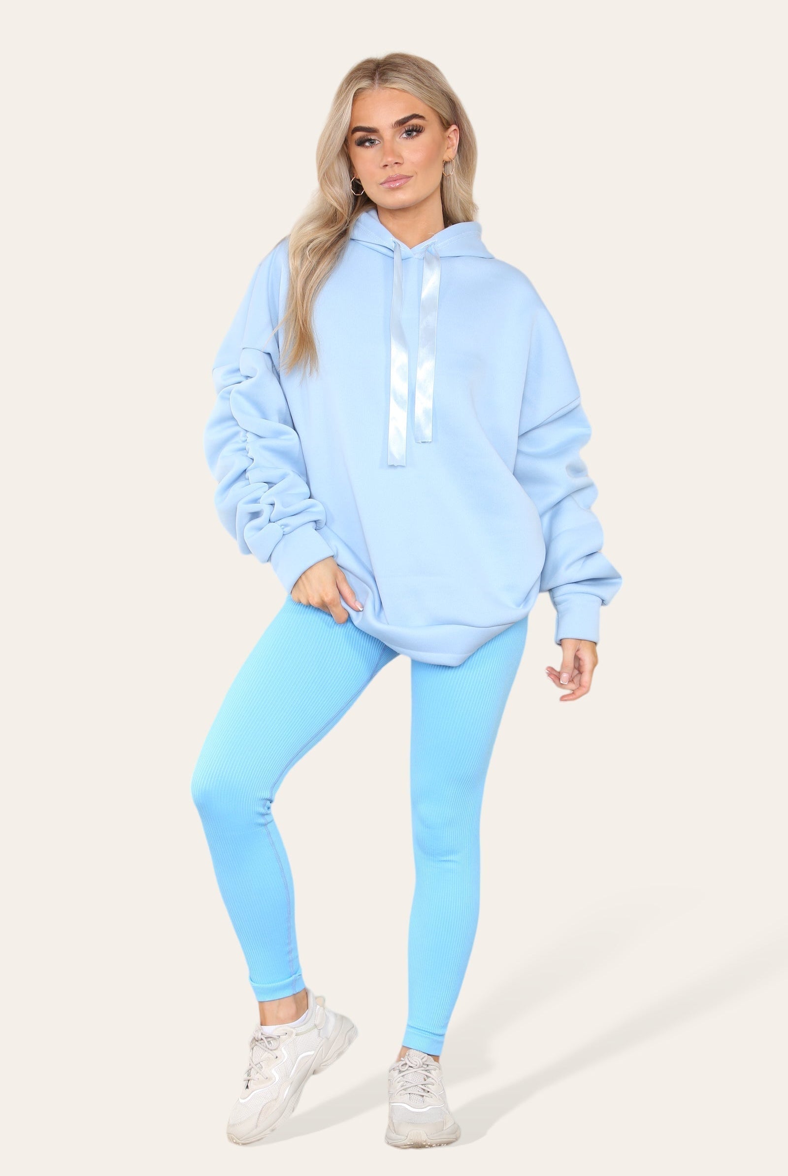 High Waist High Rise Seamless Ribbed Legging Leggings WearAll Sky Blue S/M