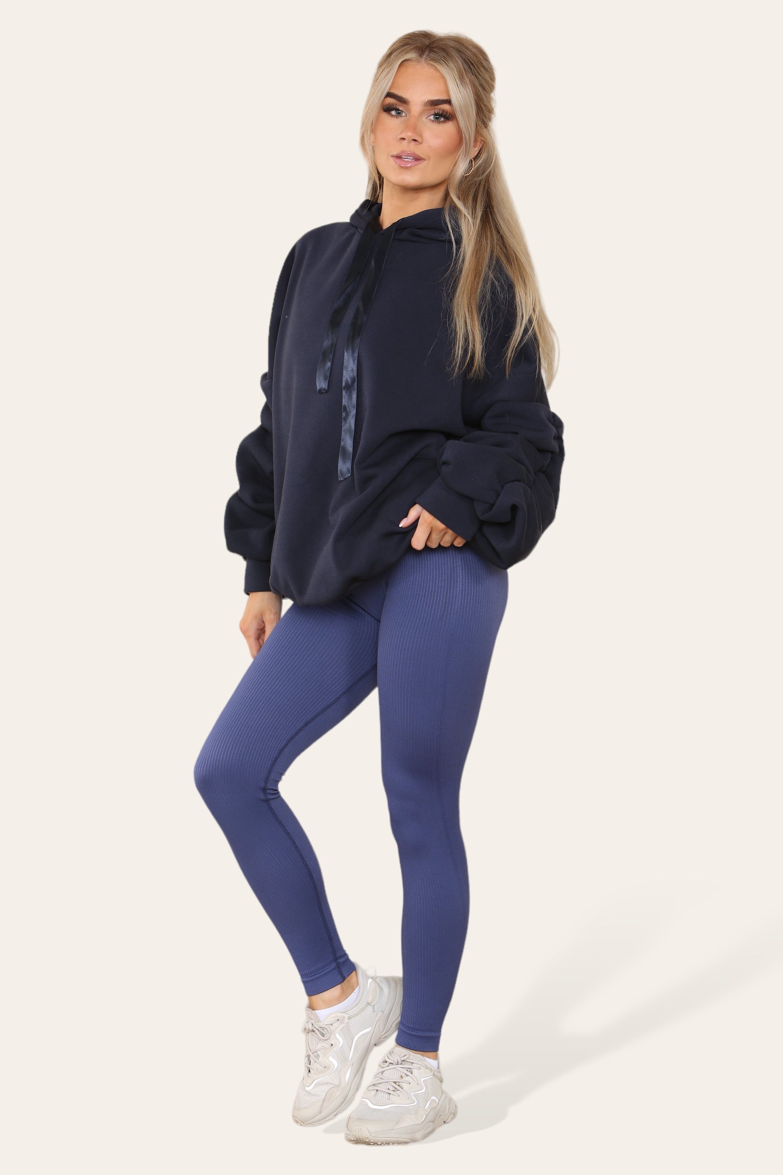 Oversized Ruched Sleeves Hoodie With Satin Ribbon Hoodies & Pullover WearAll