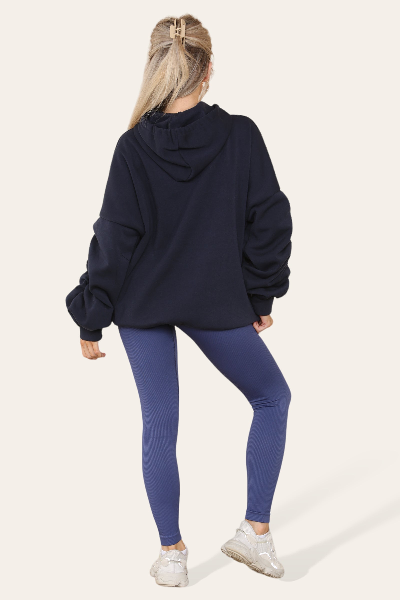 Oversized Ruched Sleeves Hoodie With Satin Ribbon Hoodies & Pullover WearAll