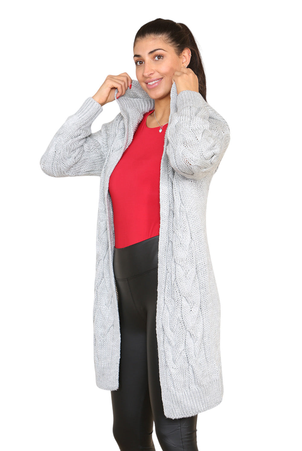 Knitted Cables Hooded Long Over Sized Cardigan Cardigan WearAll