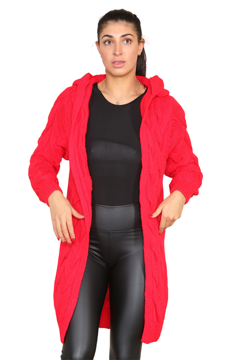 Knitted Cables Hooded Long Over Sized Cardigan Cardigan WearAll