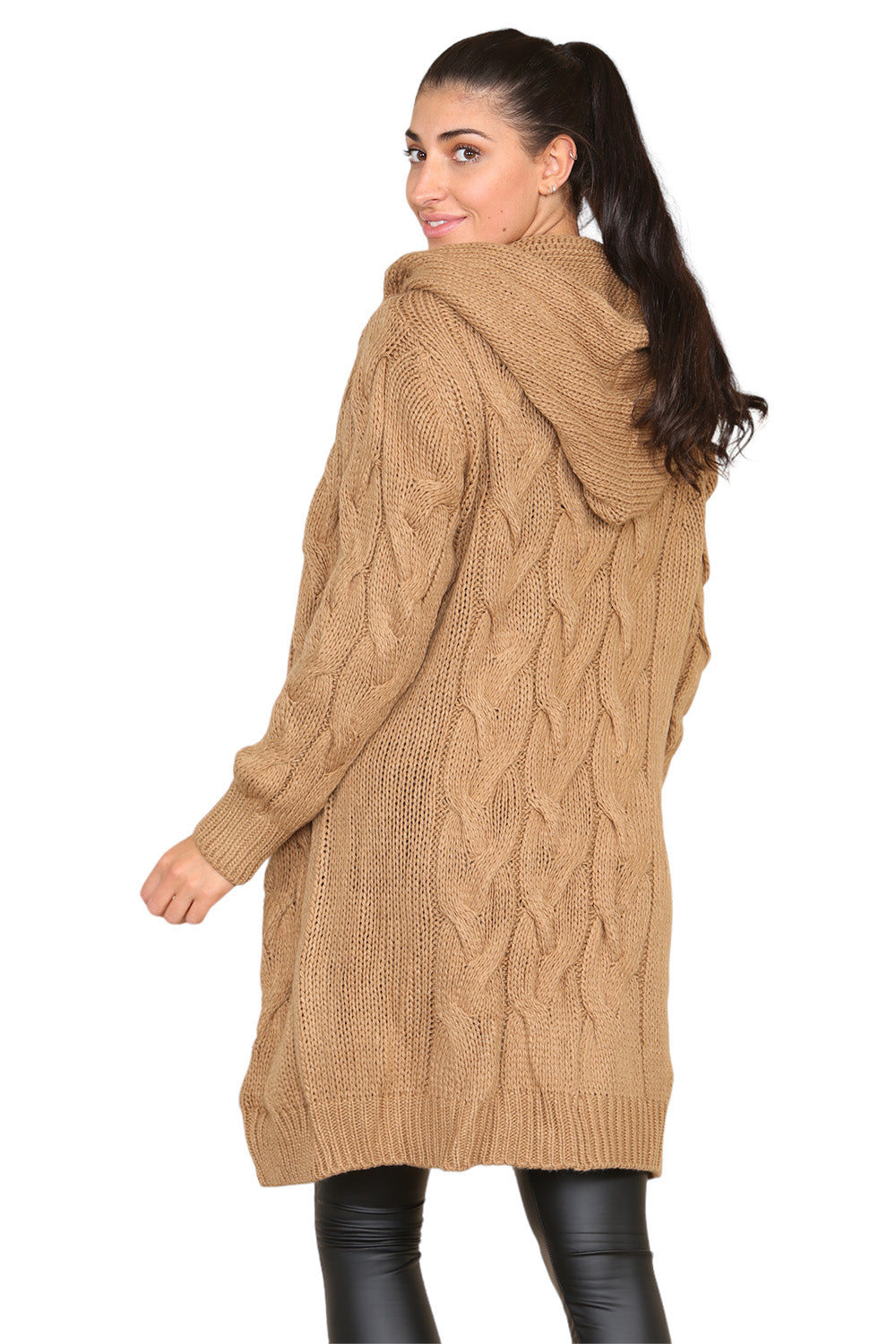 Knitted Cables Hooded Long Over Sized Cardigan Cardigan WearAll