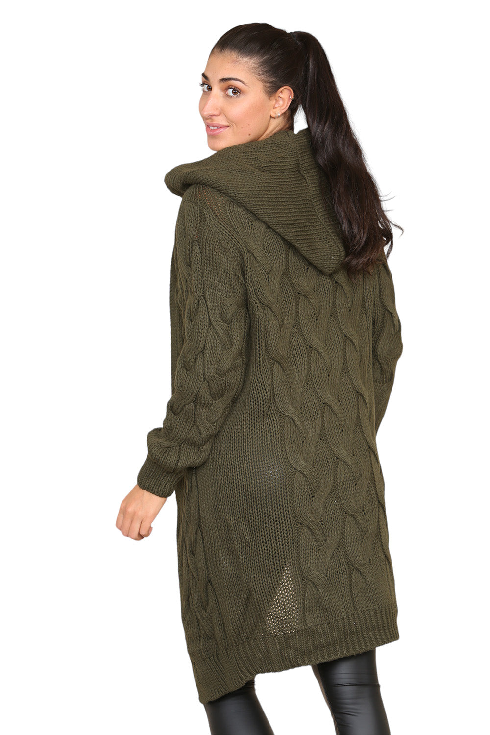 Knitted Cables Hooded Long Over Sized Cardigan Cardigan WearAll