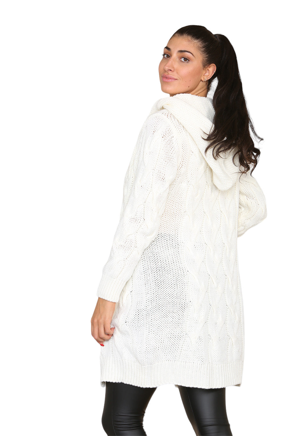 Knitted Cables Hooded Long Over Sized Cardigan Cardigan WearAll