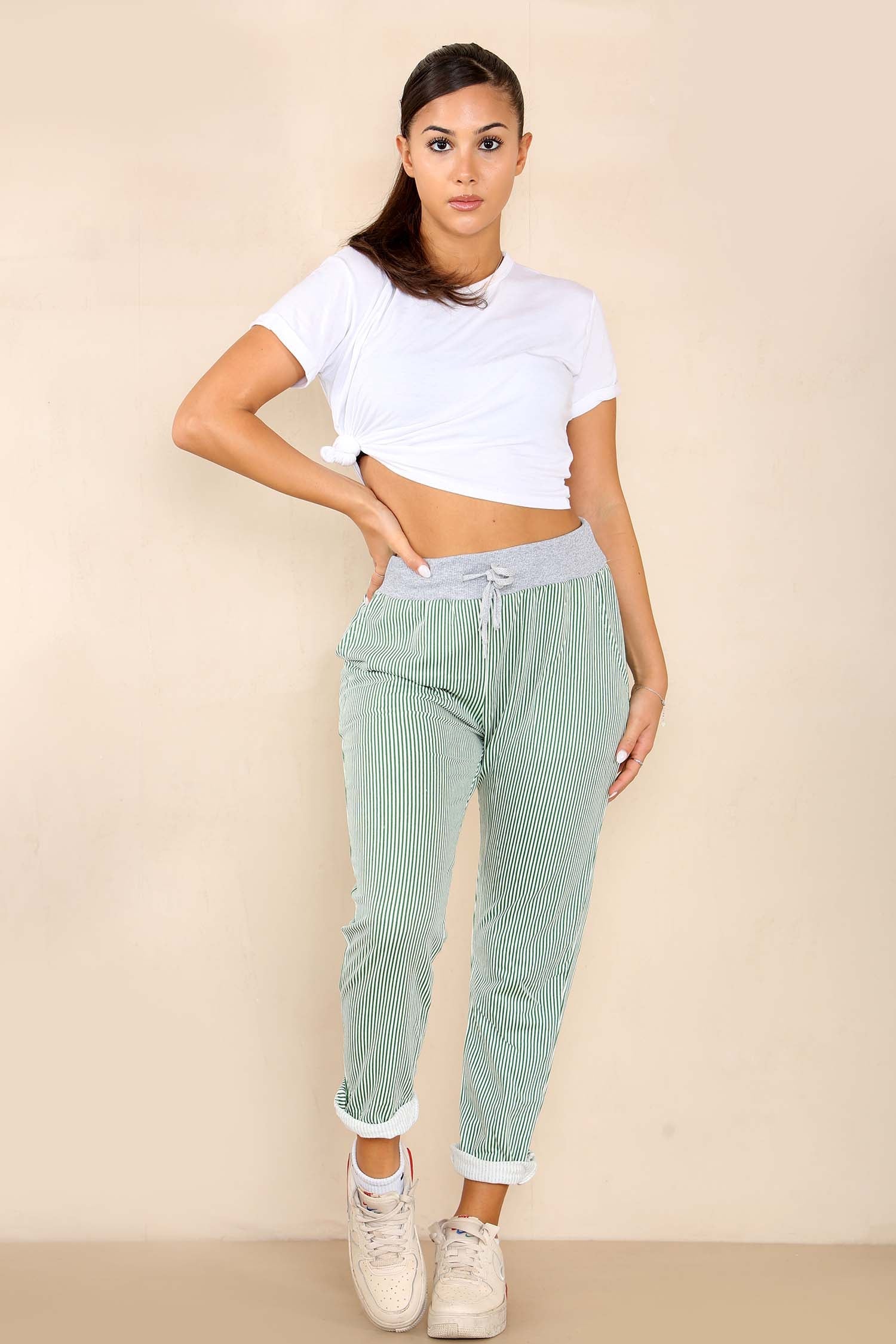 Italian Thin Stripes Print Drawstring Cotton Joggers Trouser WearAll