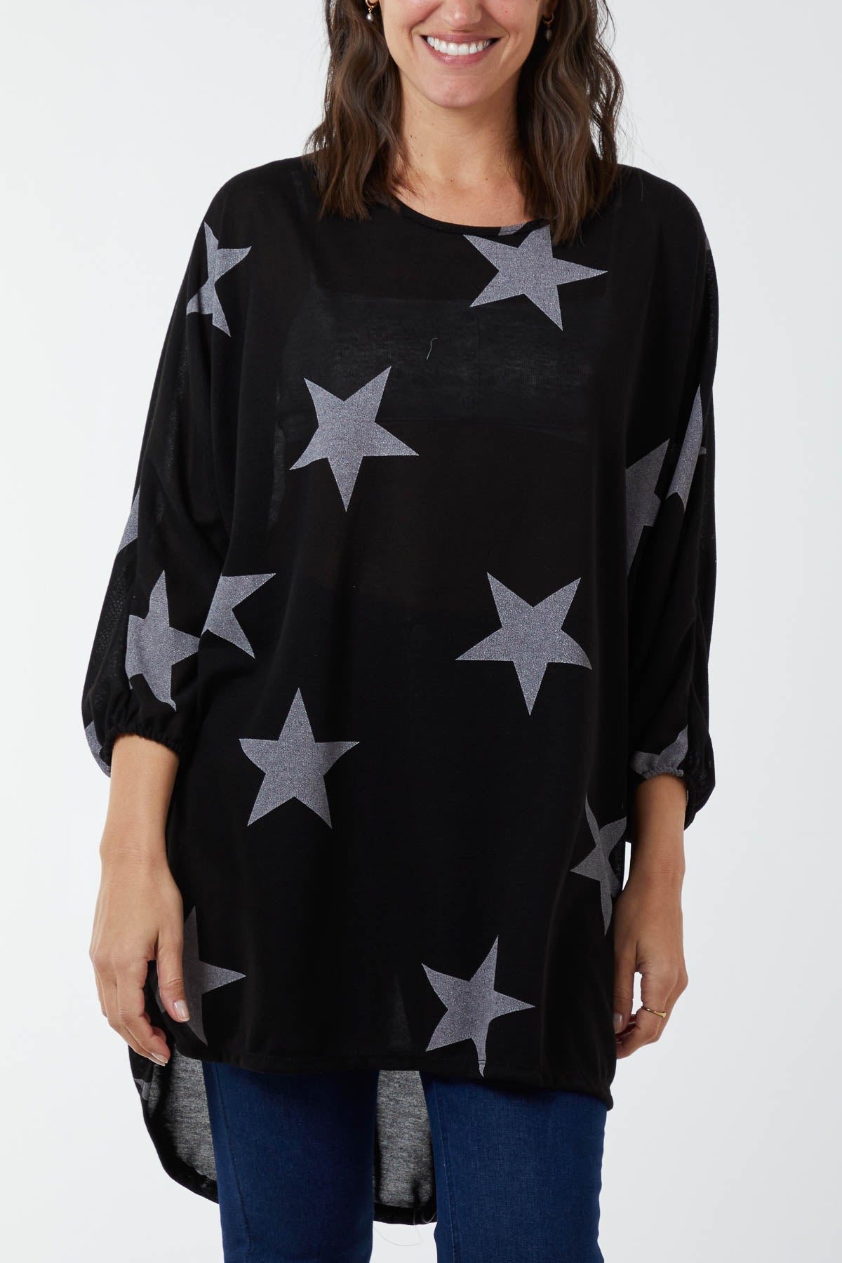 Dip Hem Asymmetric Star Top TOPMF2 WearAll Navy One Size